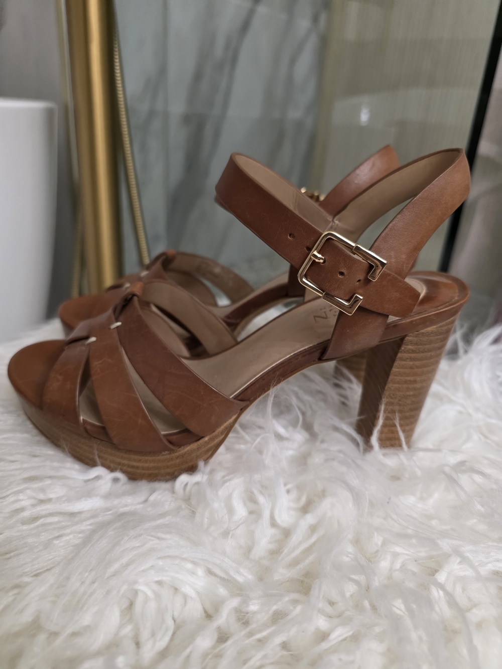 Lauren Ralph Lauren Cognac Strappy Leather Platform Heels